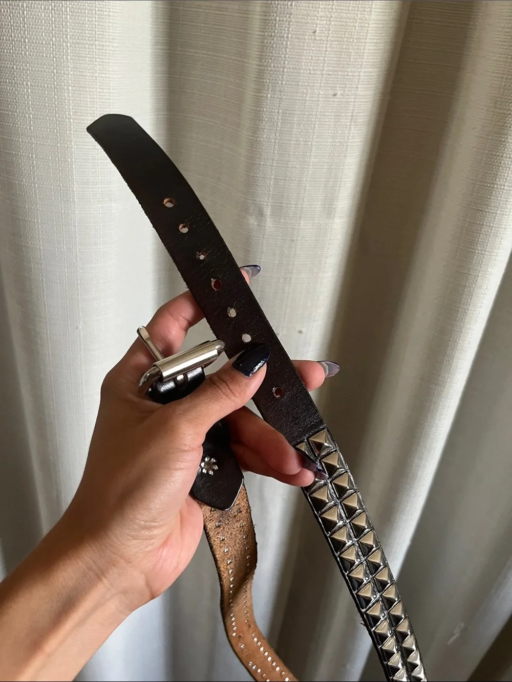 Studded Black Leather Belt with Silver Pyramid Hardware